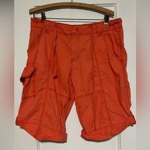 Pacific Girl cuffed orange cargo shorts. Size L